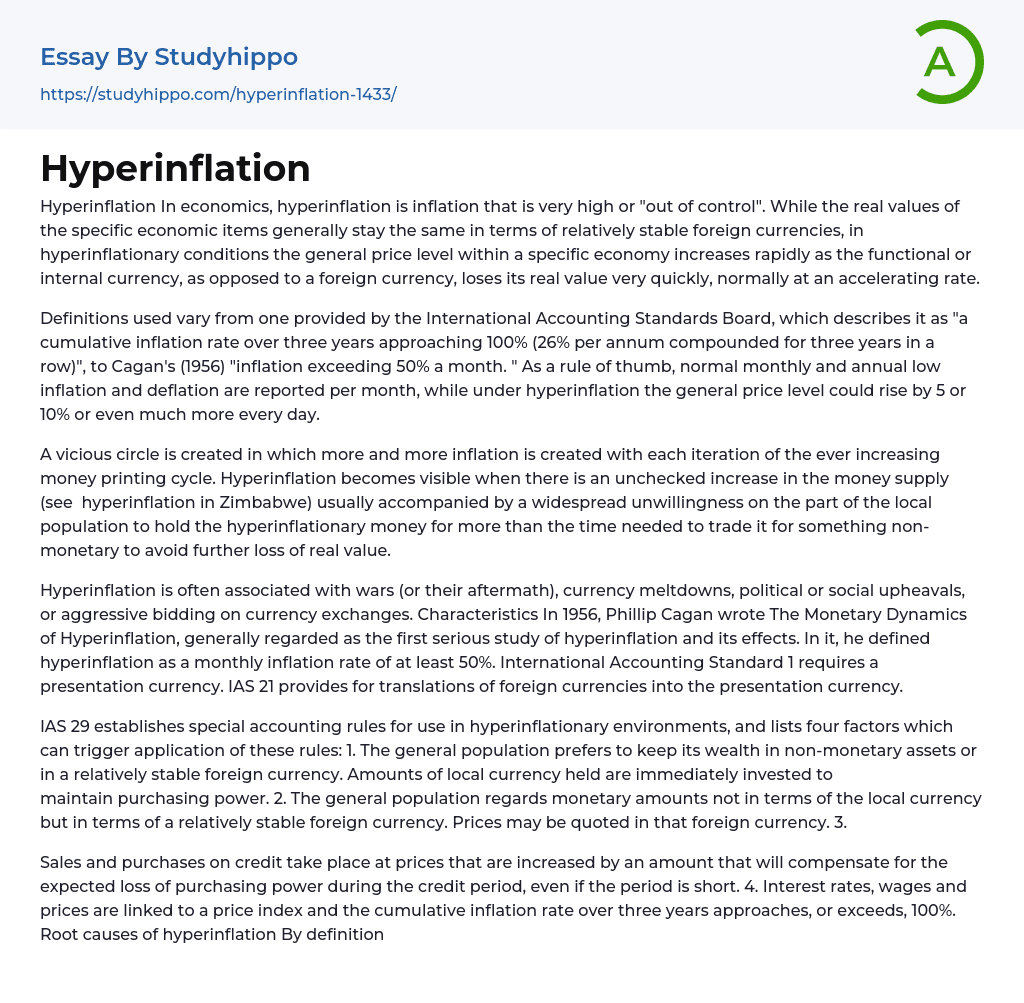 Hyperinflation Essay Example