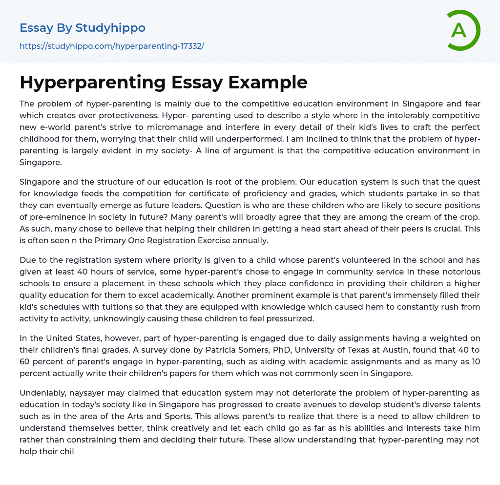 Hyperparenting Essay Example