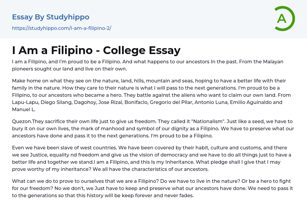 I Am a Filipino – College Essay