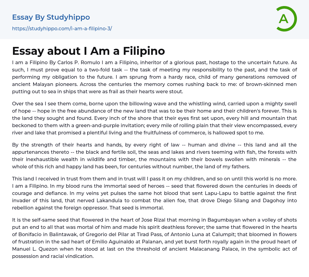 Essay about I Am a Filipino