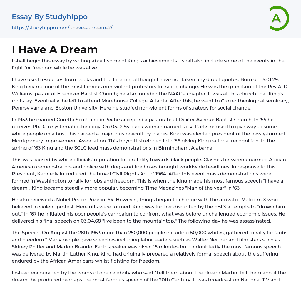 I Have A Dream Essay Example