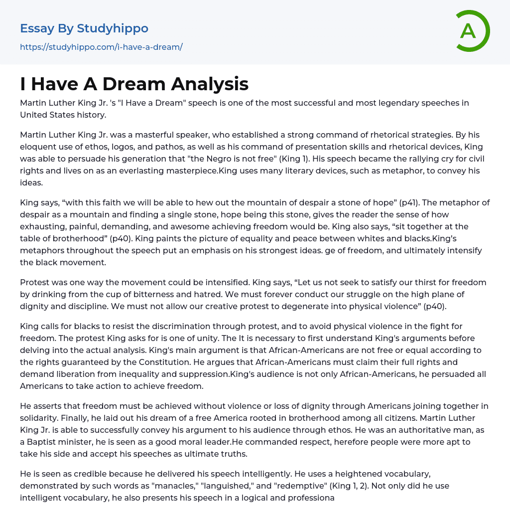 I Have A Dream Analysis Essay Example