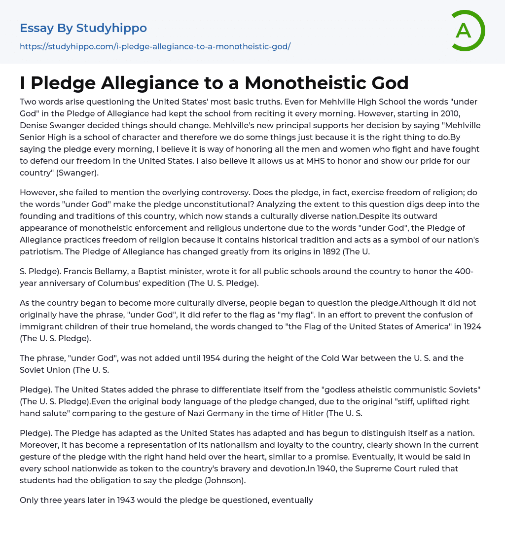 I Pledge Allegiance to a Monotheistic God Essay Example
