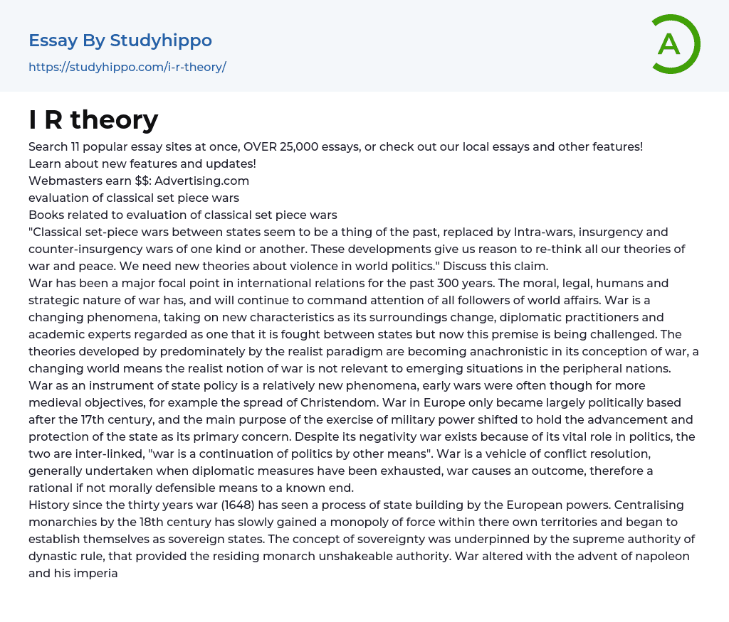 I R theory Essay Example
