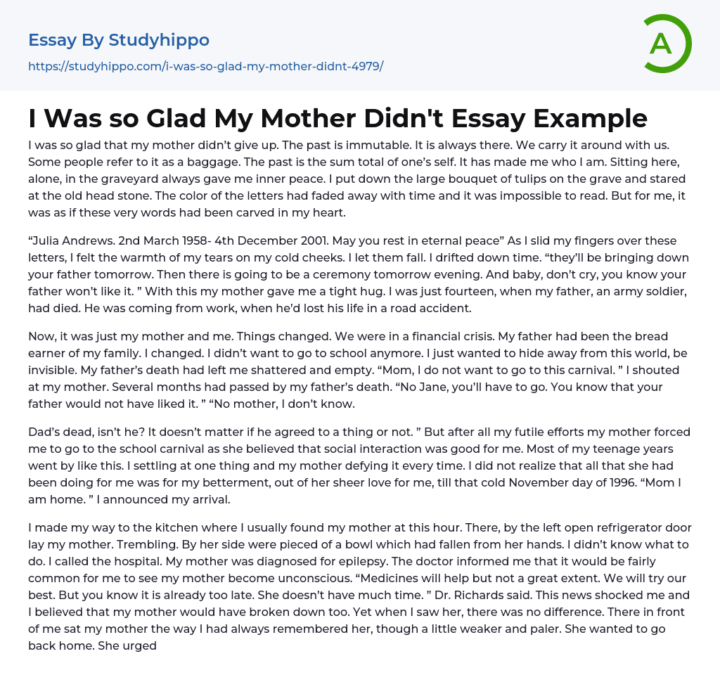 I Was so Glad My Mother Didn’t Essay Example