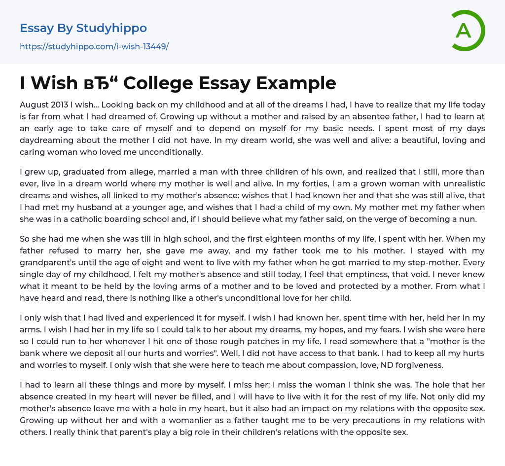 “I Wish ” College Essay Example