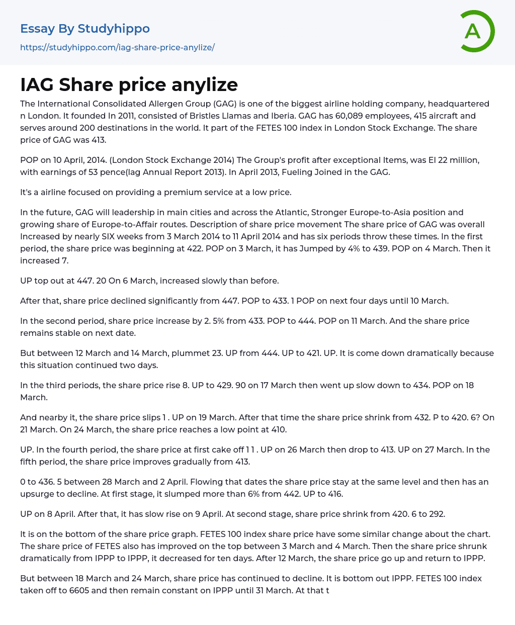IAG Share price anylize Essay Example