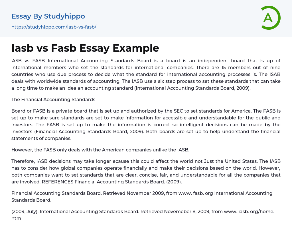 Iasb vs Fasb Essay Example
