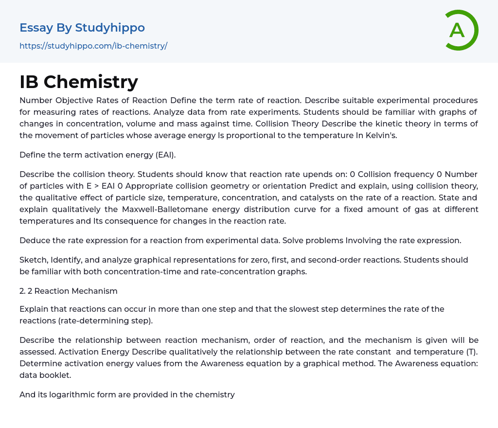 IB Chemistry Essay Example