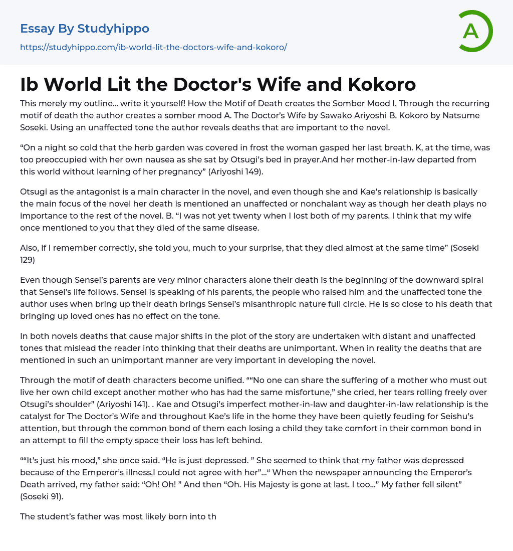 Ib World Lit the Doctor’s Wife and Kokoro Essay Example
