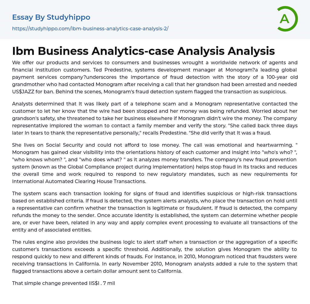 Ibm Business Analytics-case Analysis Analysis Essay Example