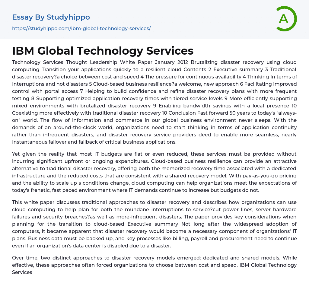 IBM Global Technology Services Essay Example
