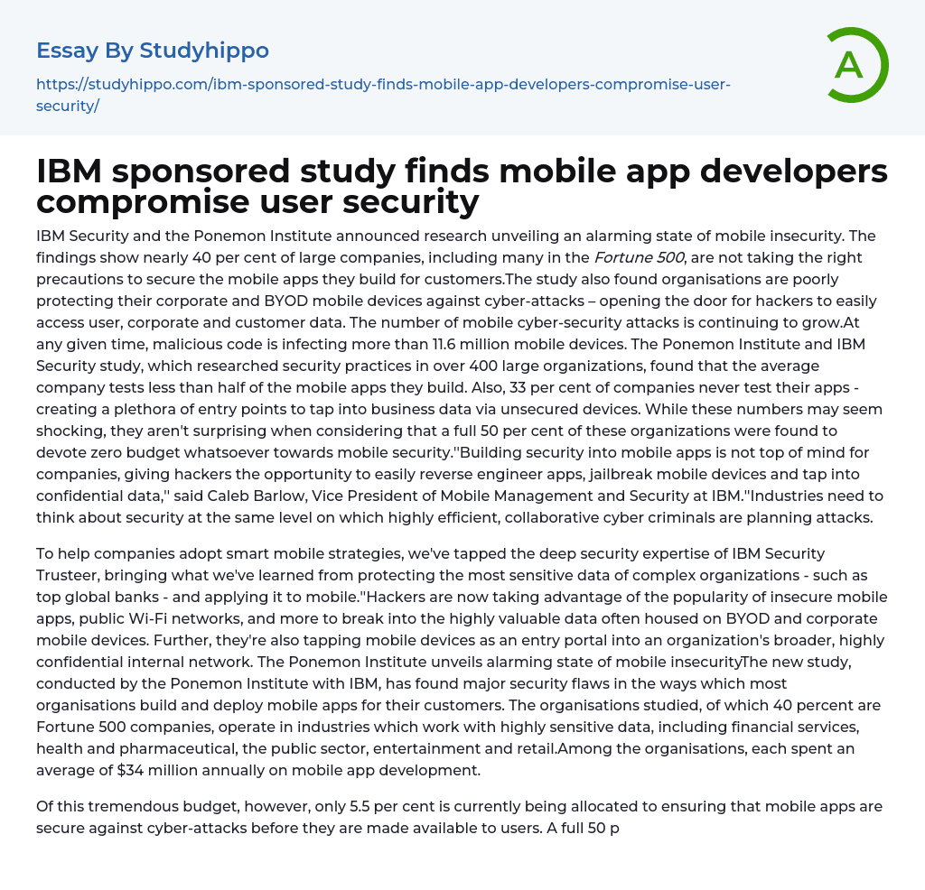 IBM sponsored study finds mobile app developers compromise user security Essay Example