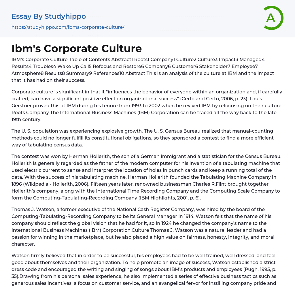 IBM’s Corporate Culture Essay Example
