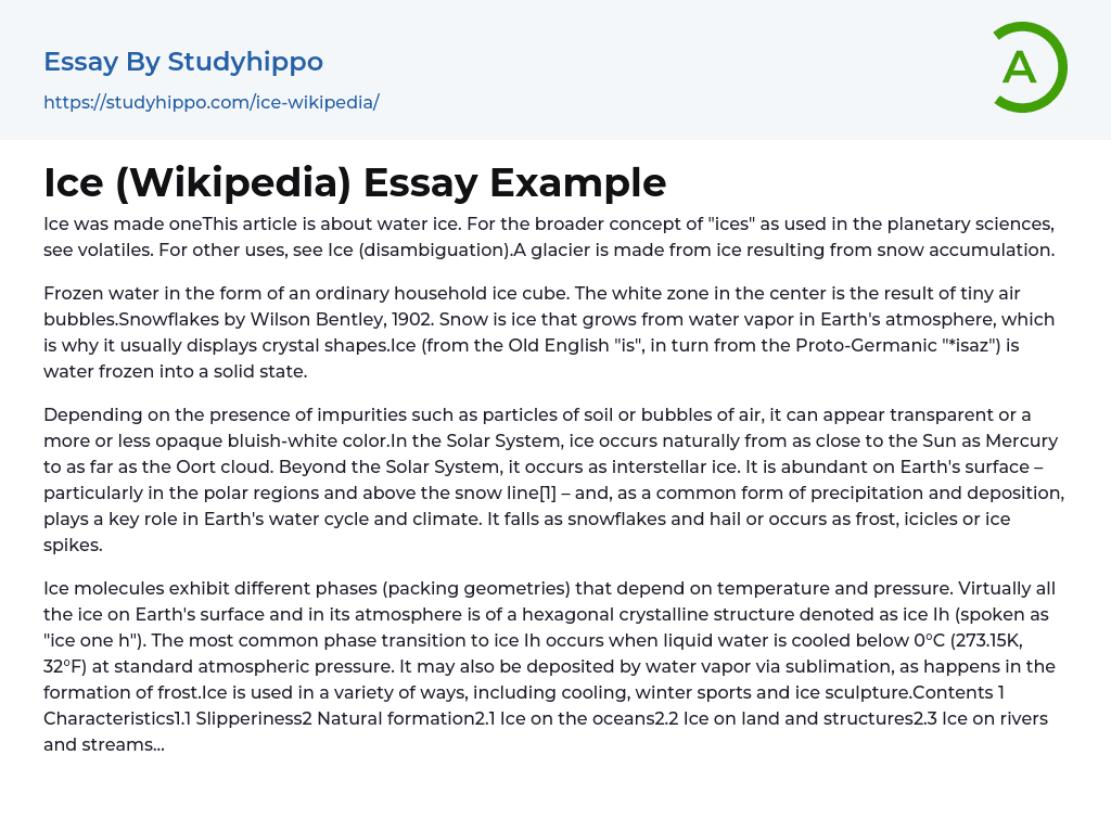 Ice (Wikipedia) Essay Example