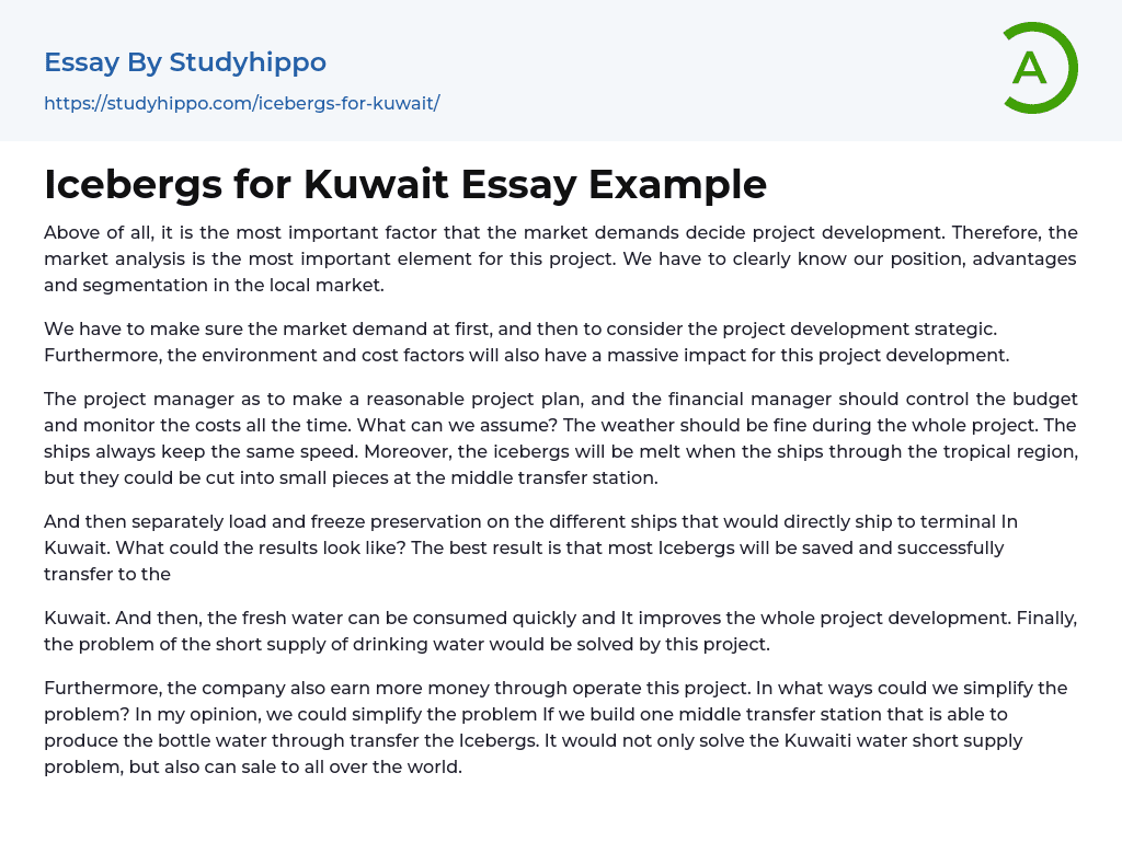 Icebergs for Kuwait Essay Example