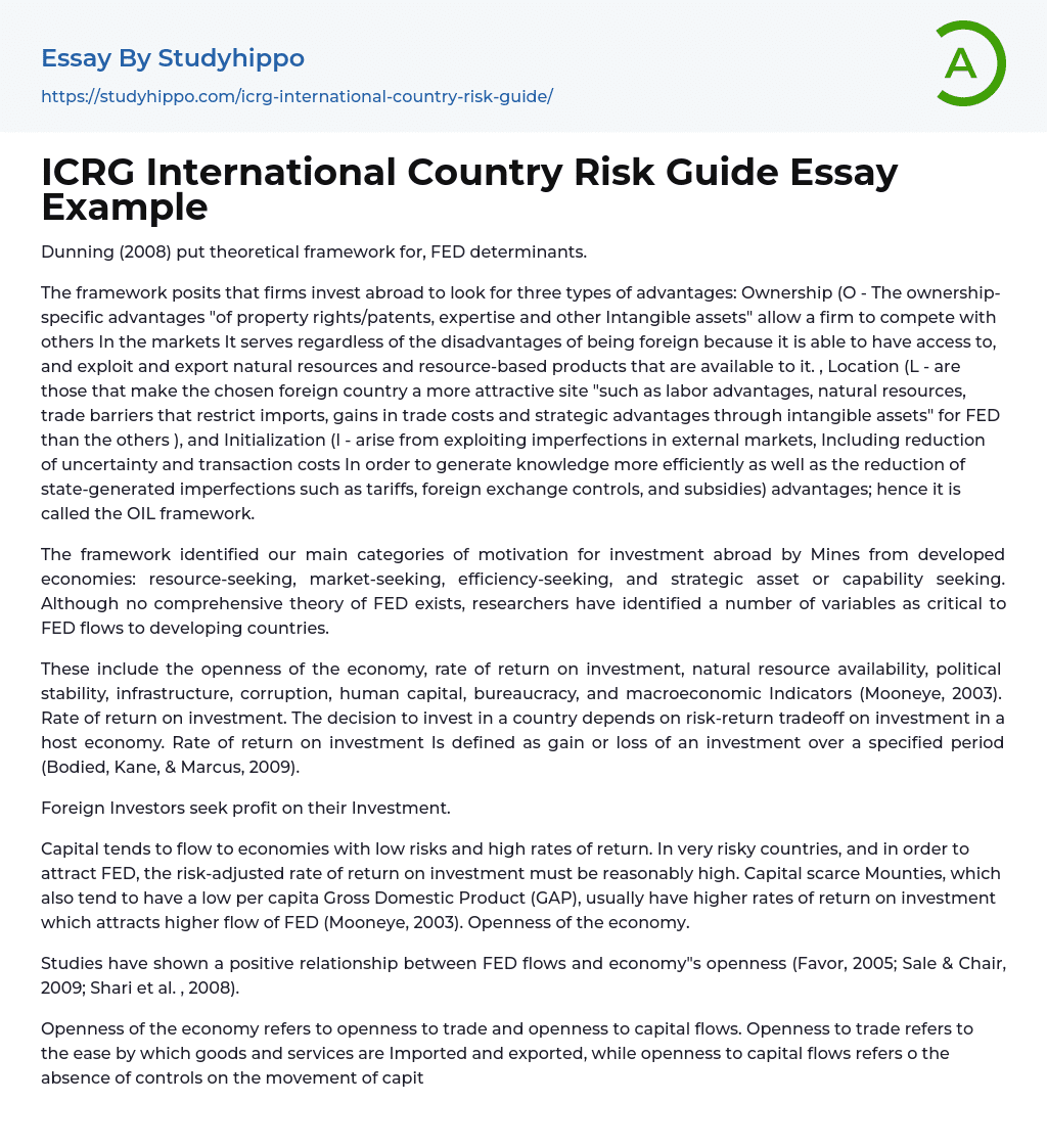 ICRG International Country Risk Guide Essay Example