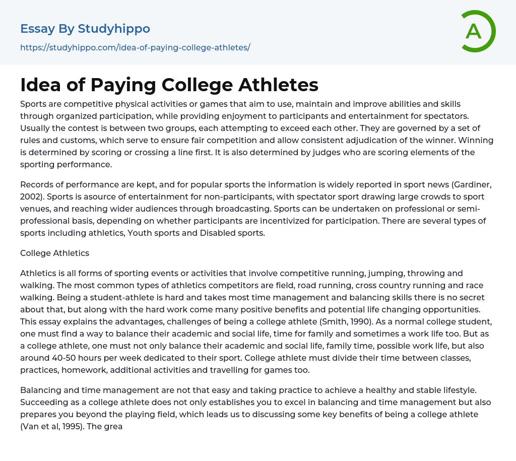 Idea of Paying College Athletes Essay Example