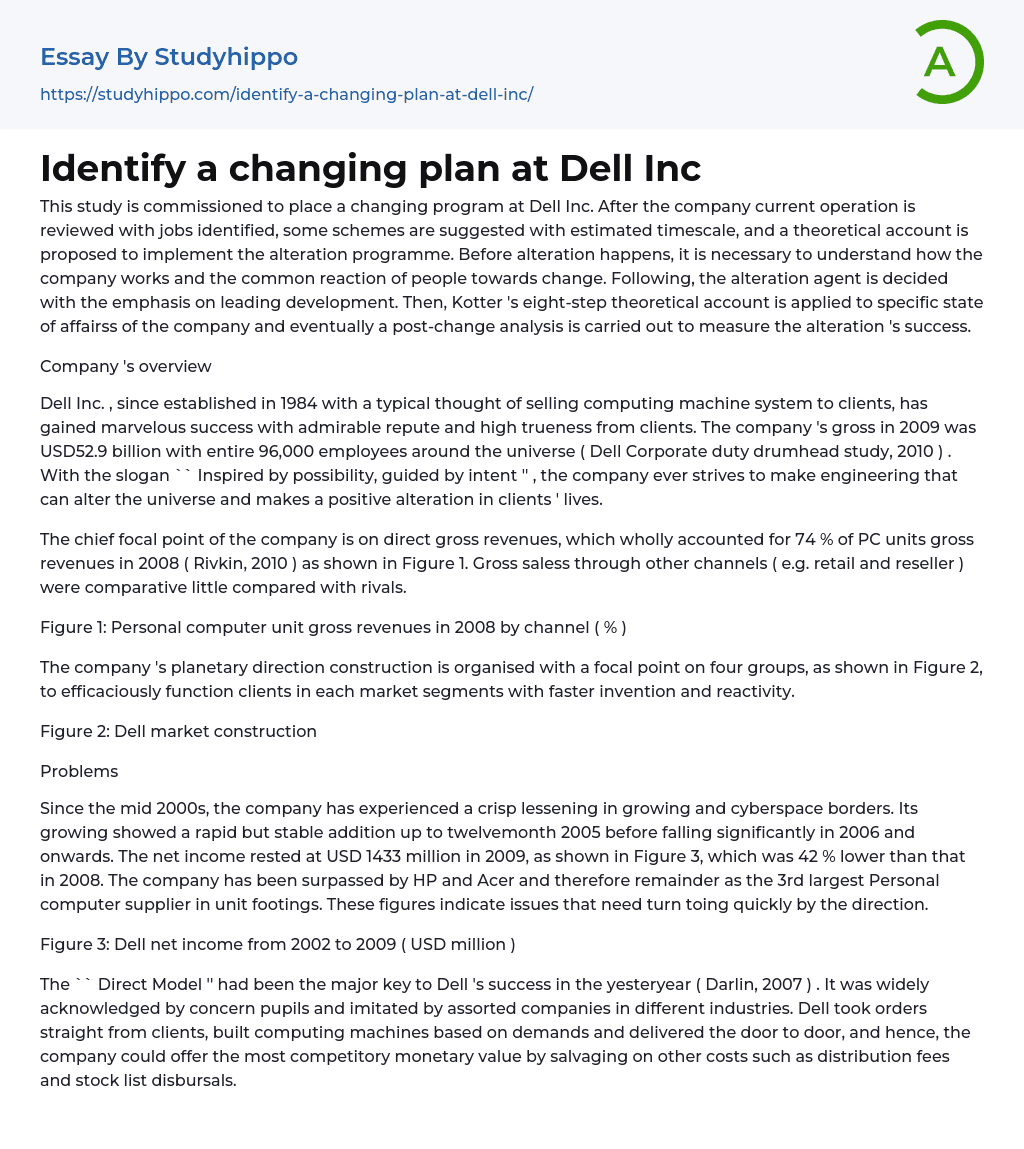 Identify a changing plan at Dell Inc Essay Example