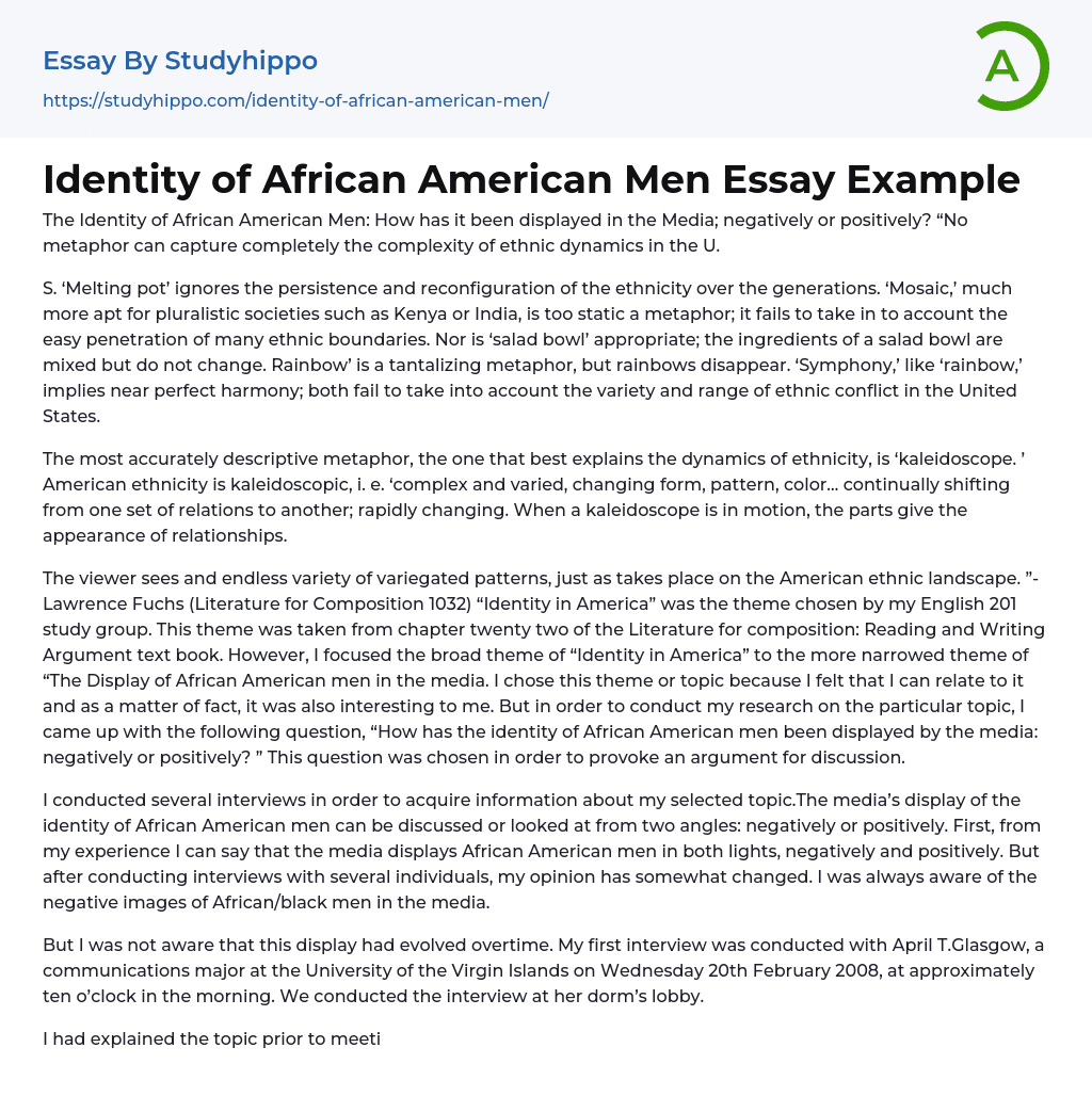 Identity of African American Men Essay Example