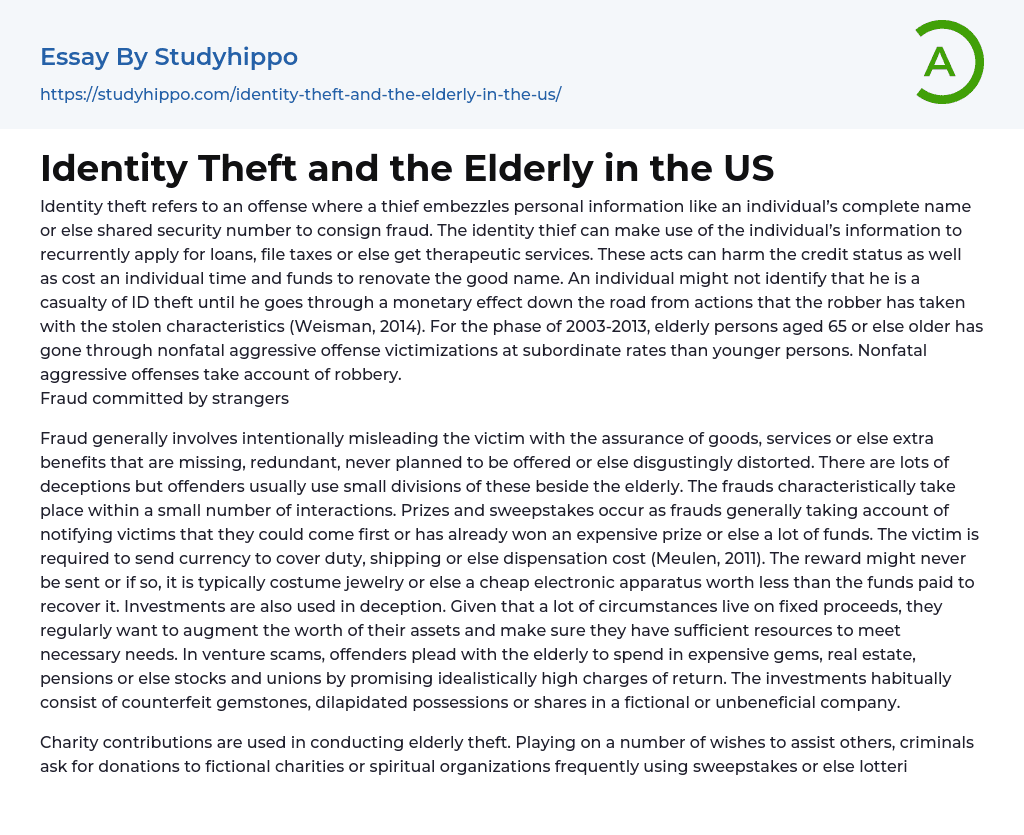 Identity Theft and the Elderly in the US Essay Example