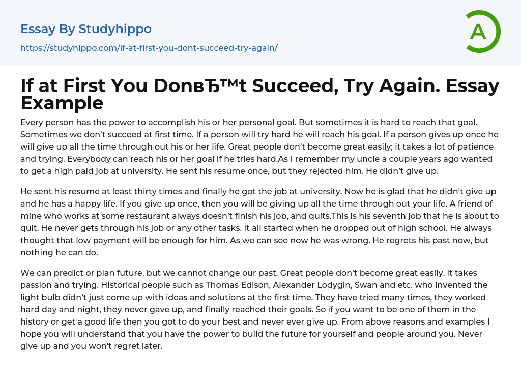 If at First You Don’t Succeed, Try Again. Essay Example