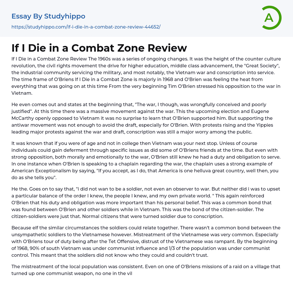 If I Die in a Combat Zone Review Essay Example