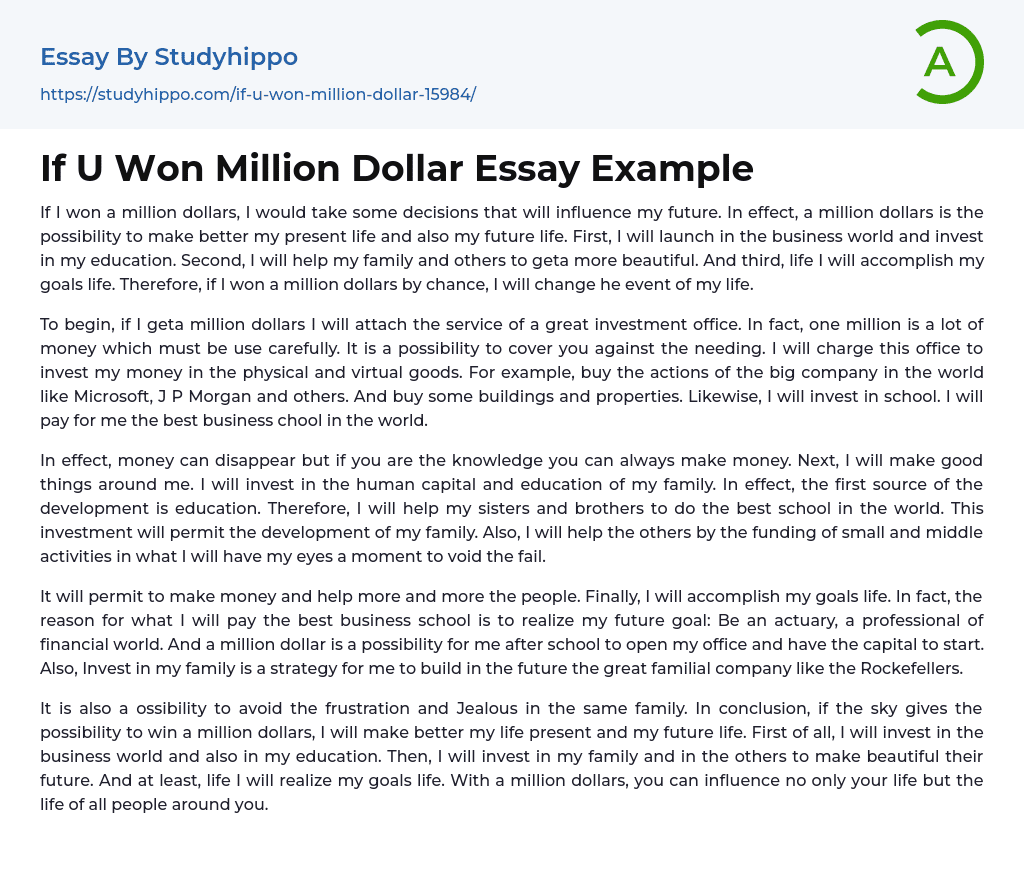 If U Won Million Dollar Essay Example