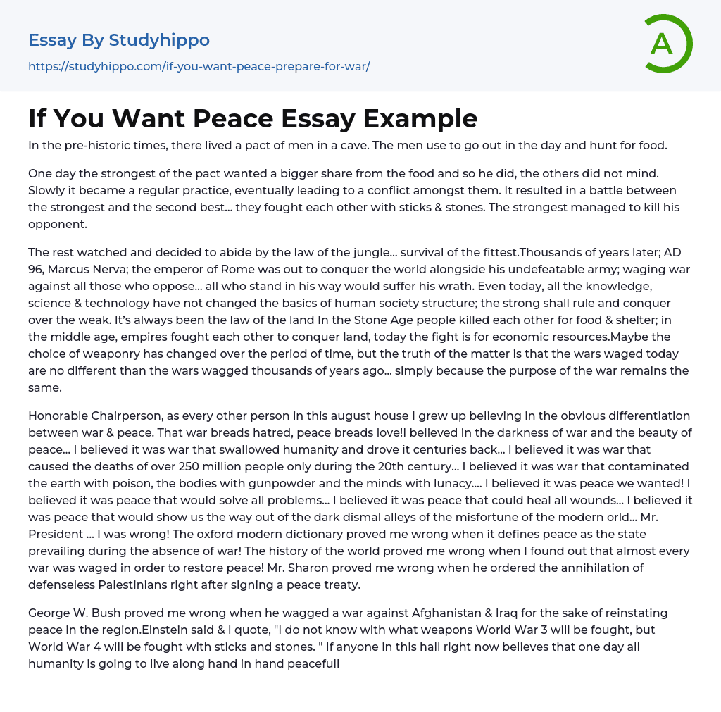 If You Want Peace Essay Example