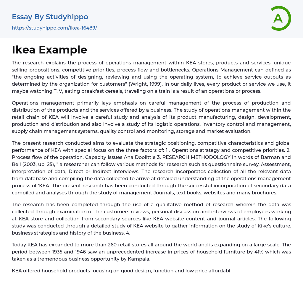 Ikea Example Essay Example