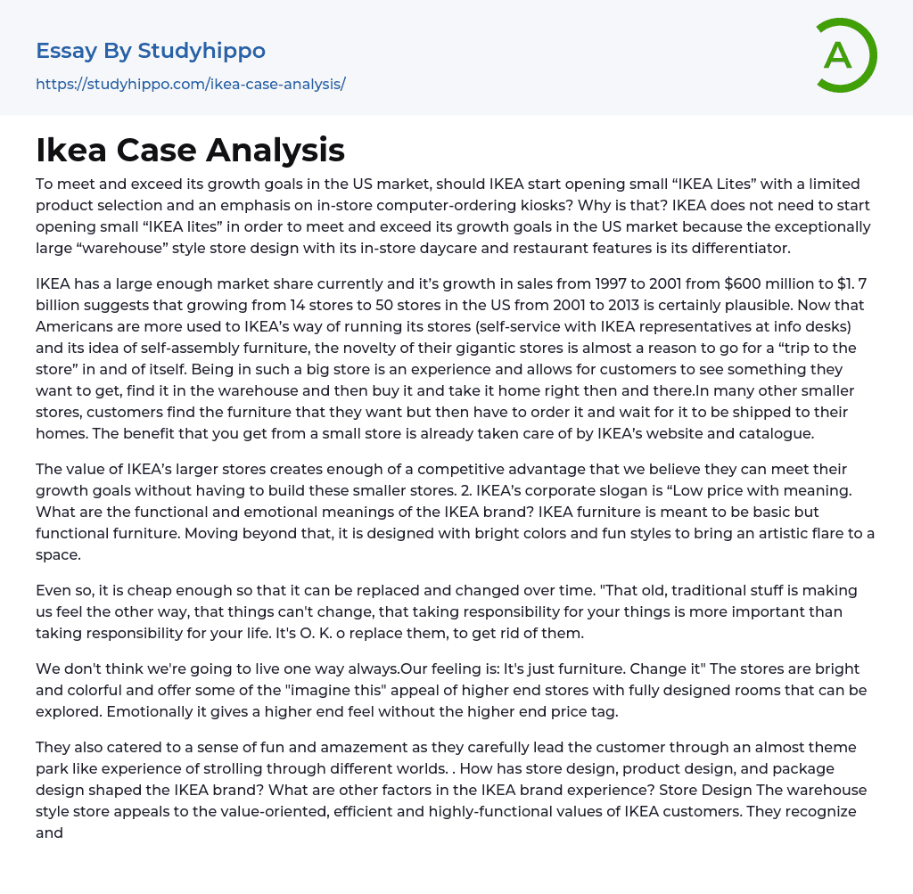 Ikea Case Analysis Essay Example