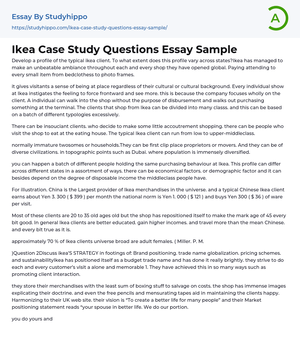 Ikea Case Study Questions Essay Sample