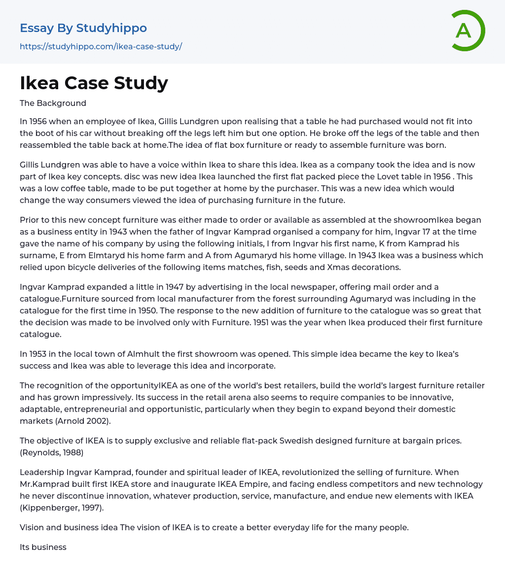 Ikea Case Study Essay Example