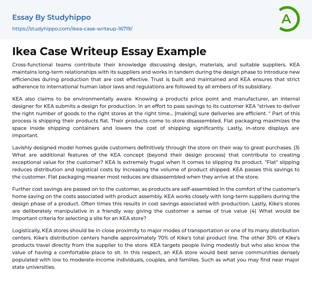 Ikea Case Writeup Essay Example