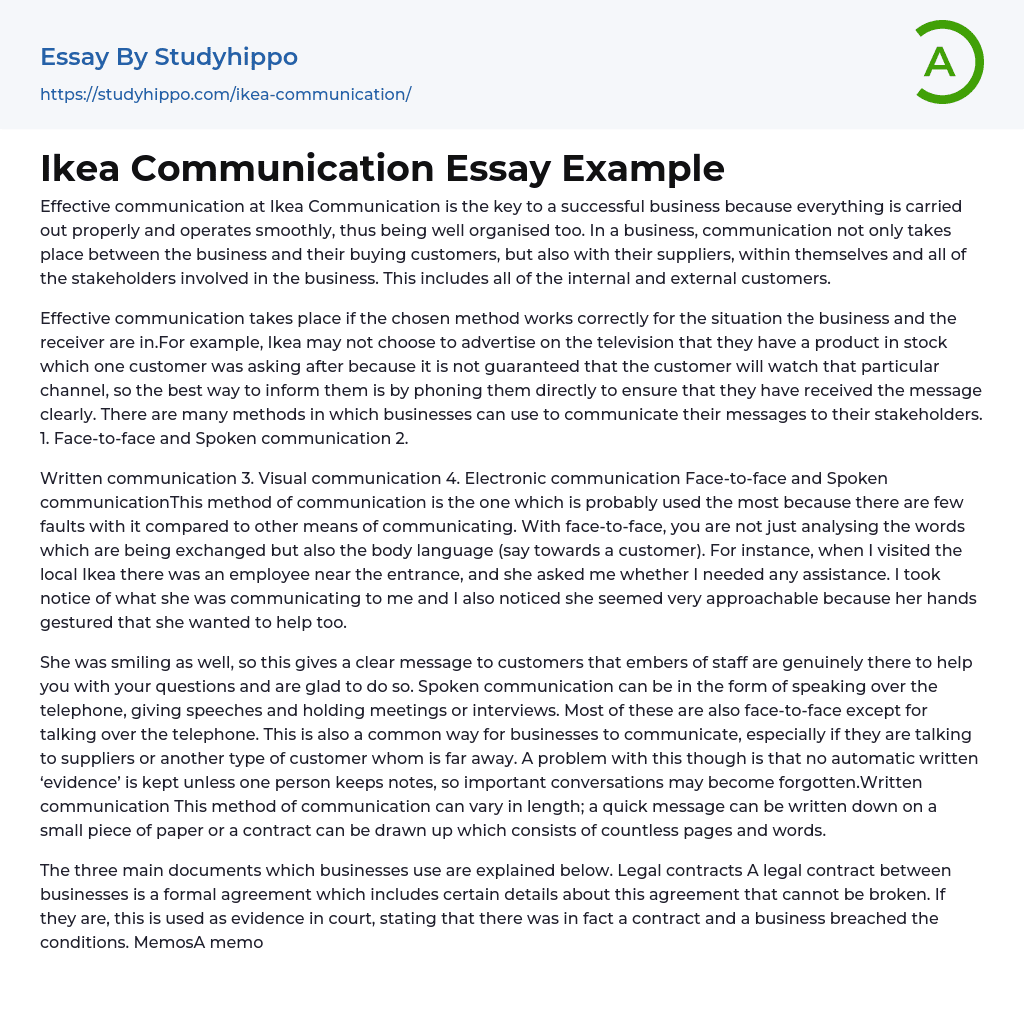 Ikea Communication Essay Example