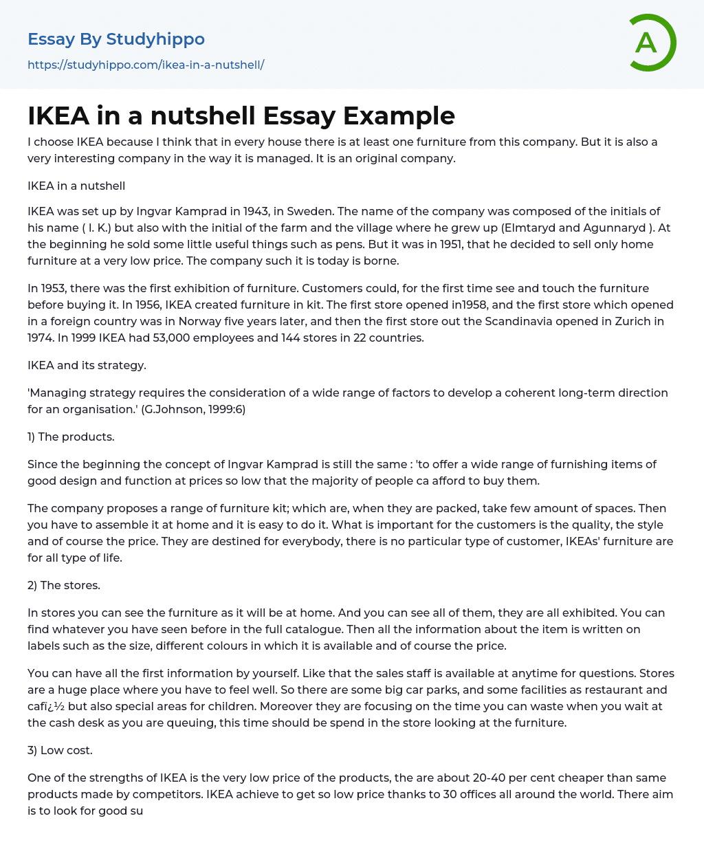 IKEA in a nutshell Essay Example