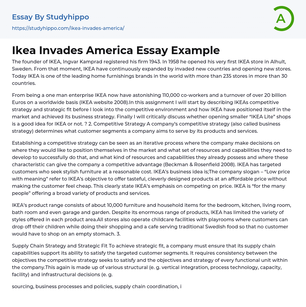 Ikea Invades America Essay Example