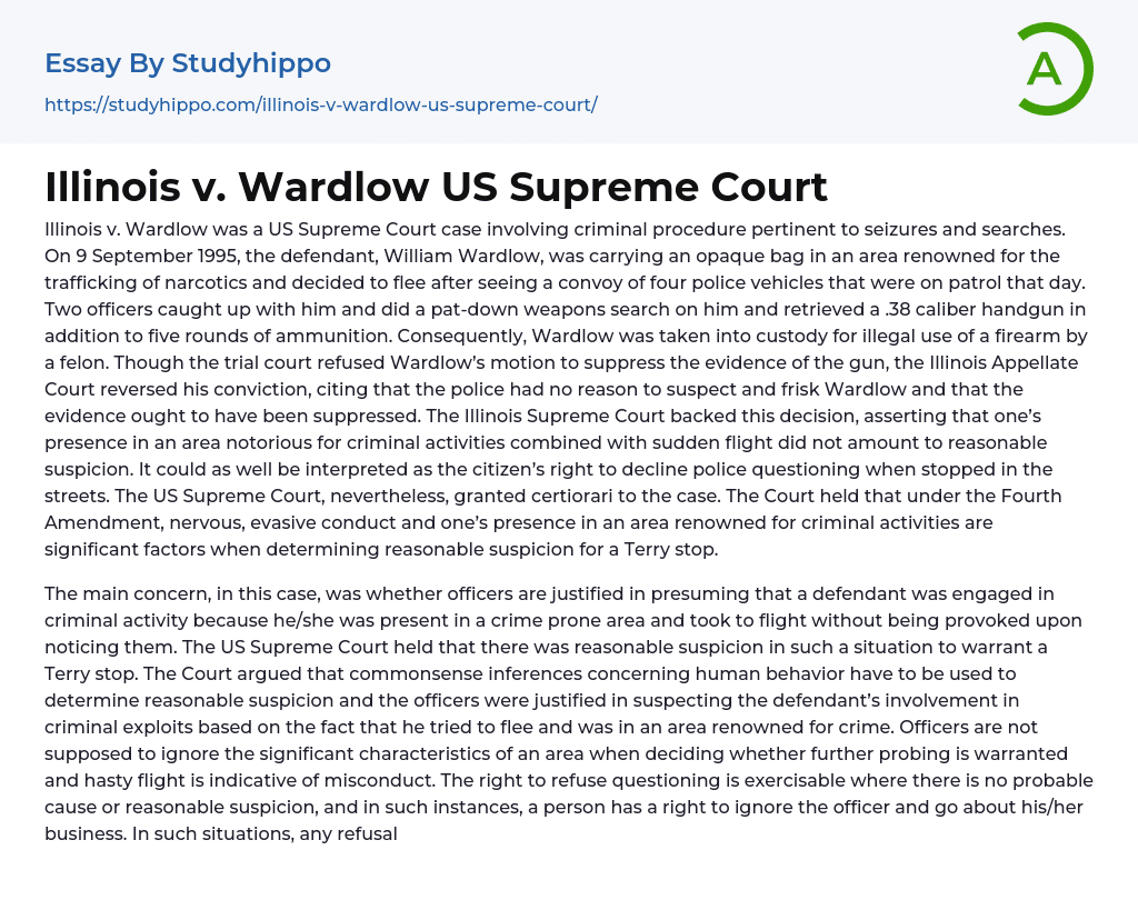 Illinois v. Wardlow US Supreme Court Essay Example