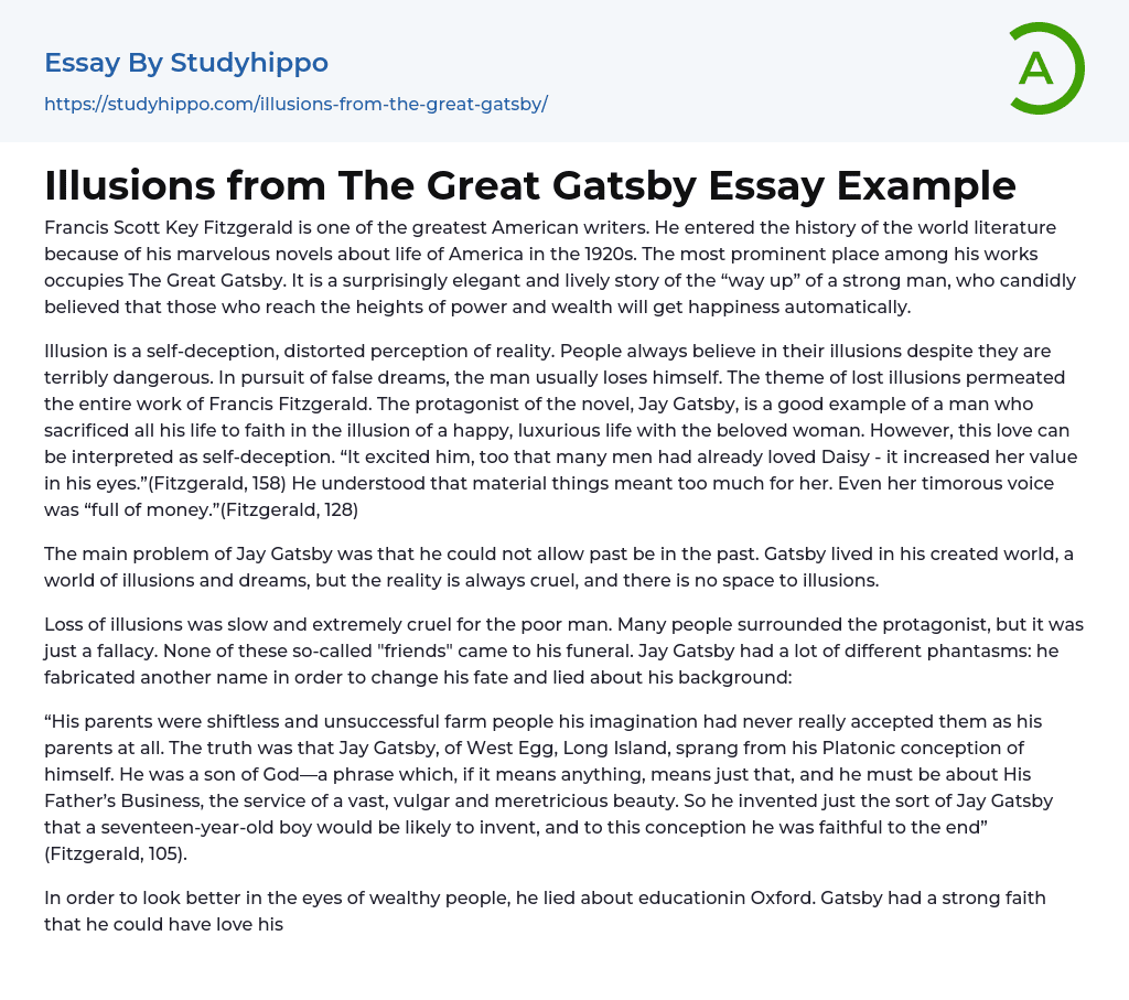 Illusions from The Great Gatsby Essay Example