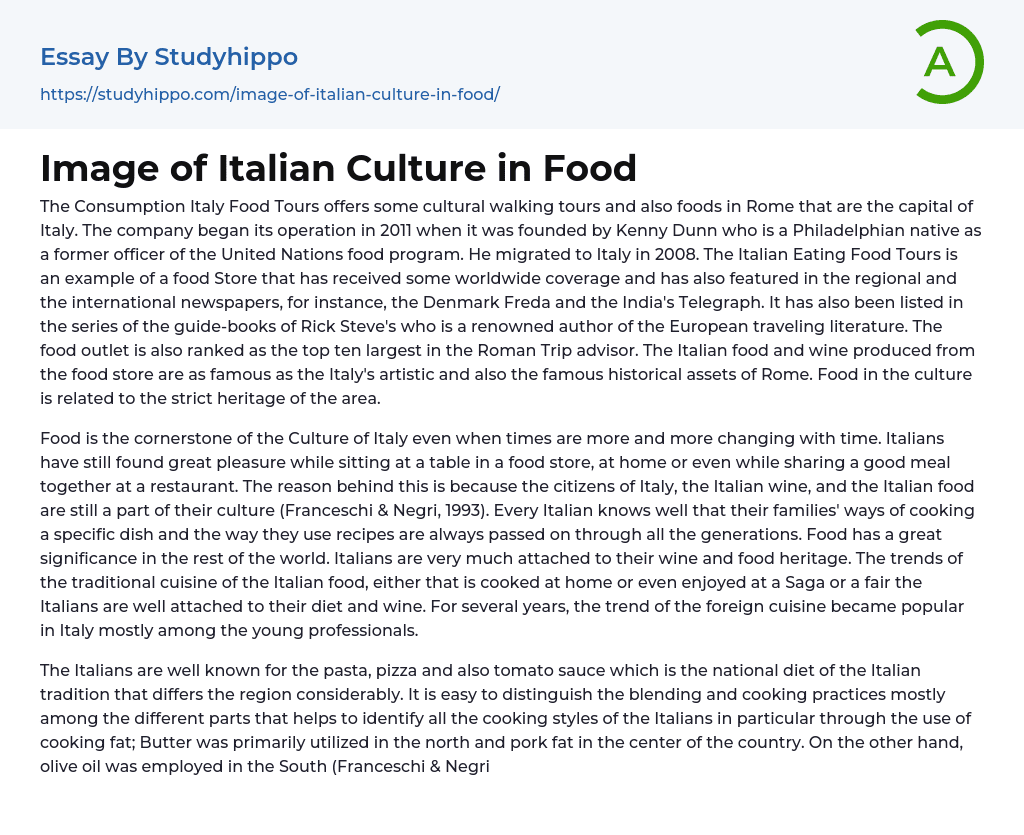 Image of Italian Culture in Food Essay Example