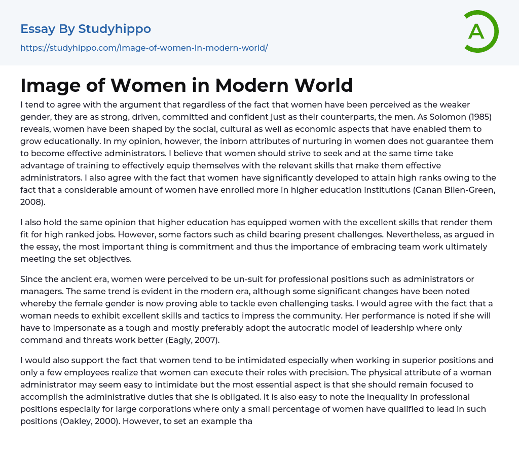 Image of Women in Modern World Essay Example