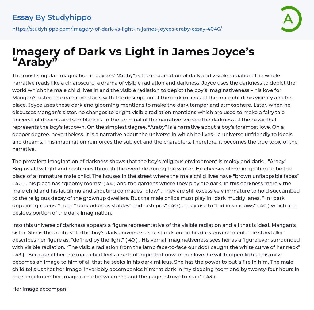 Imagery of Dark vs Light in James Joyce’s “Araby” Essay Example