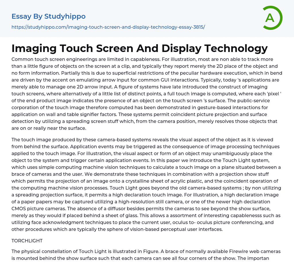 Imaging Touch Screen And Display Technology Essay Example