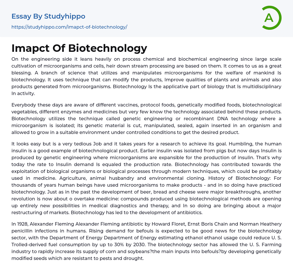 Imapct Of Biotechnology Essay Example
