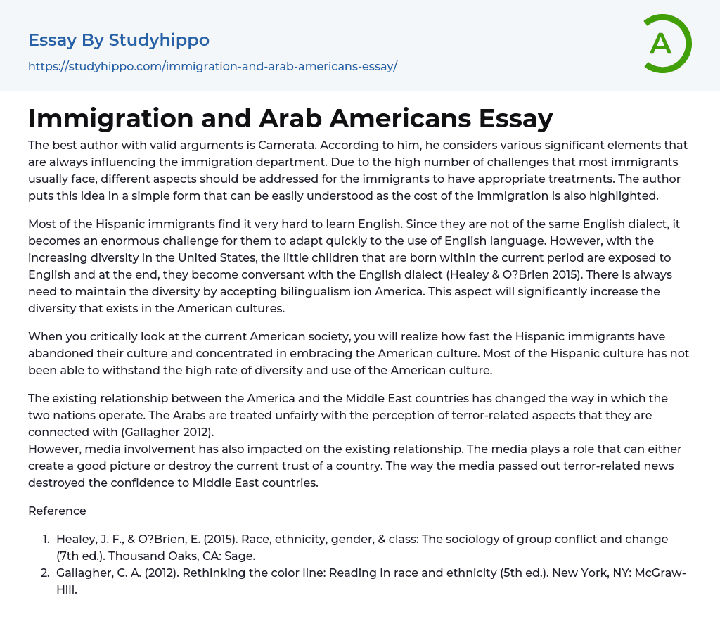 Immigration and Arab Americans Essay