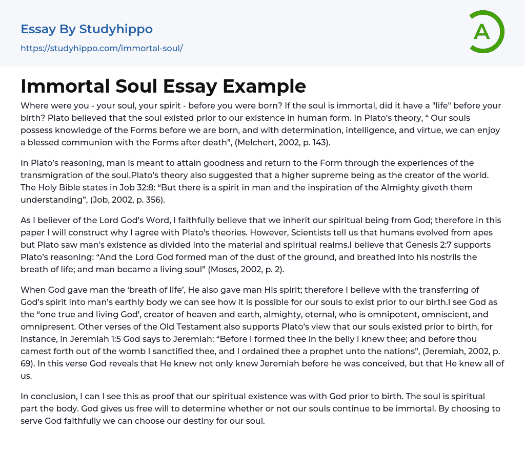 Immortal Soul Essay Example