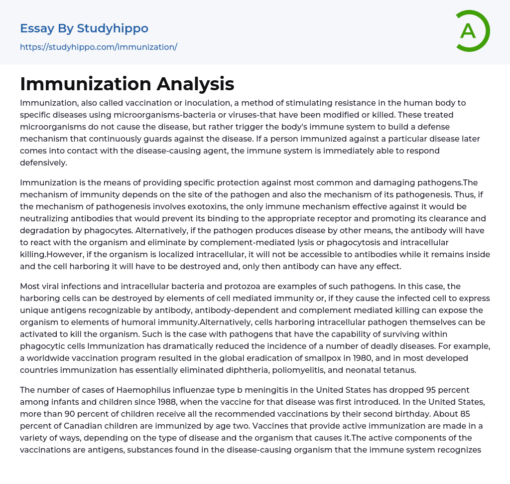 Immunization Analysis Essay Example