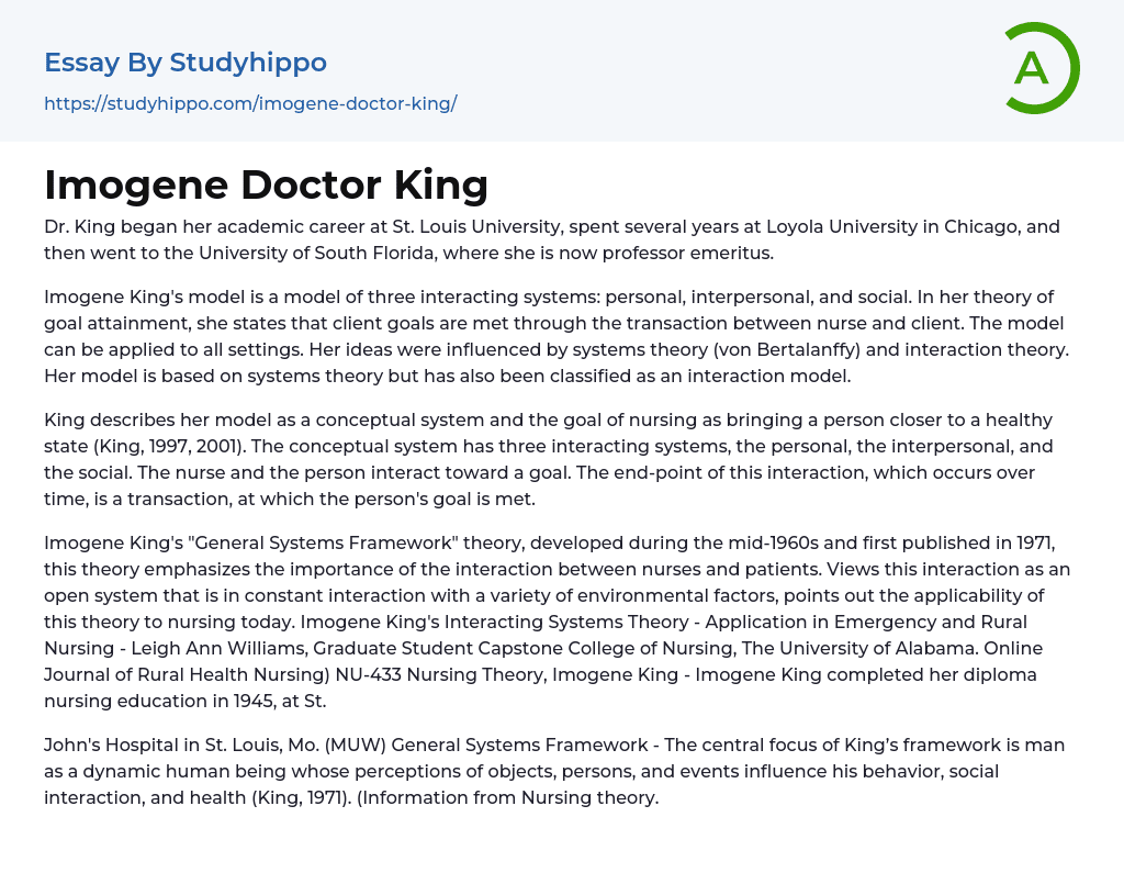 Imogene Doctor King Essay Example
