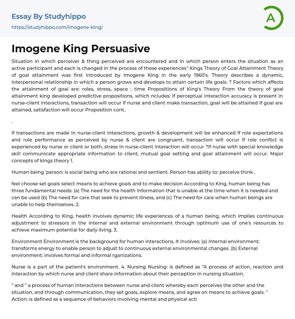 Imogene King Persuasive Essay Example