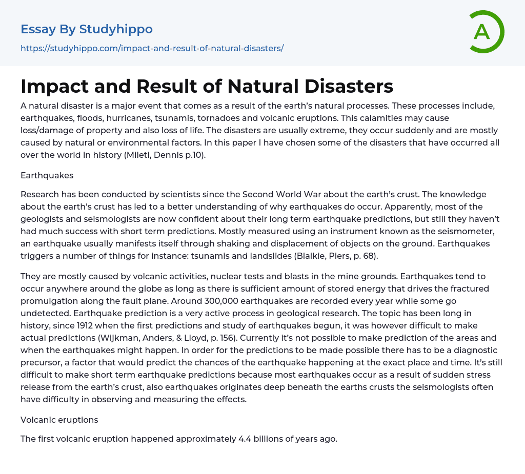 introduction essay about natural disaster
